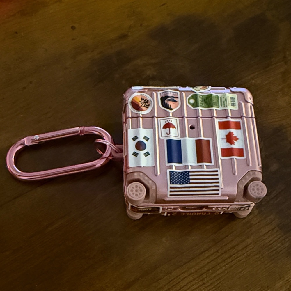 AirPod Gen 4 Case - Pink Mini Suitcase Keychain with Flags